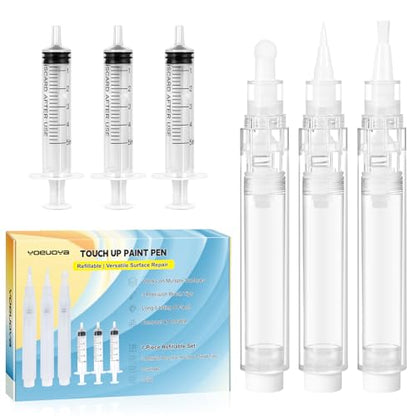 Touch Up Paint Pen Set 3PCS Refillable Paint Touch Up Pens Fillable with Pointed, Round & Flat Tips Multi-Surface Brushes for Walls, Furniture, Cabinets, Wood, and DIY Projects
