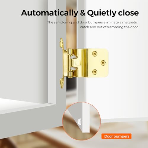 Gold Self-Close Cabinet Hinges, 3/8 Inch Inset,20 Pack 10 Pairs - size: Semi Concealed 3/8 inch Overlay