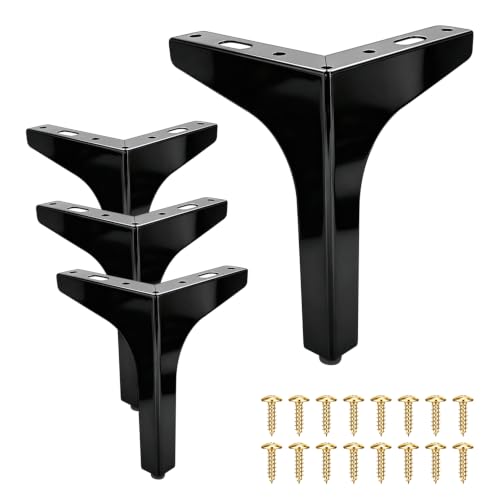 6 Inch Furniture Legs, Matte Black Stainless Steel, Modern Polished Metal Replacement Feet for Sofa, Couch, Cabinet, Ottoman, DIY Heavy Duty Furniture Feet (4 Pack) - color: Matte Black, size: 6 Inch
