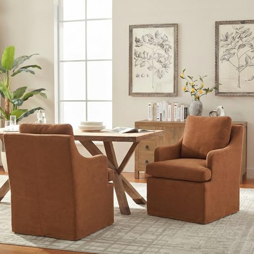 VKNOW Upholstered Dining Chairs, Dining Room Chairs with Casters - color: Orange, size: 1