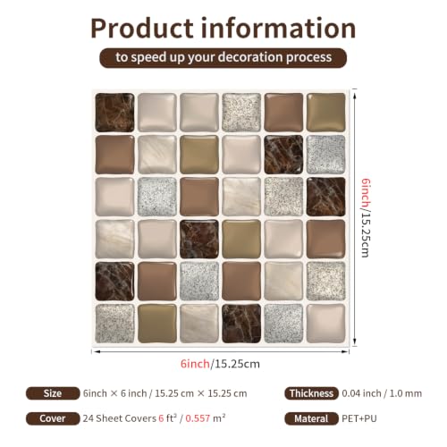 3D Mosaic Peel and Stick DIY Backsplash Tiles (24, Earthtone Brown) - color: Earthtone Brown