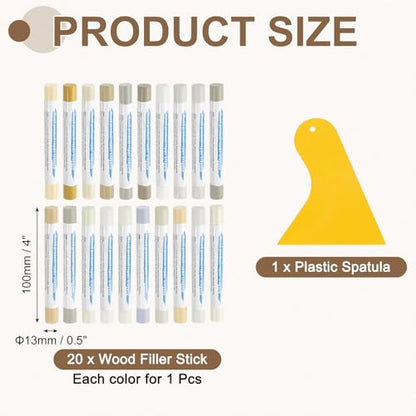uxcell 20Pcs Wood Filler Sticks 20 Colors White & Light Series - color: White Light Series