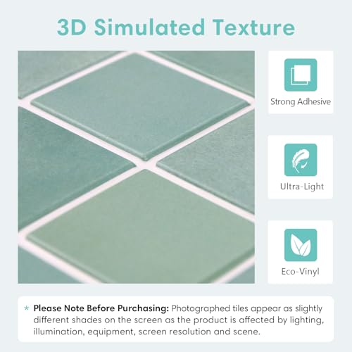 Commomy Matte 3D Peel and Stick Tile,10 Pcs 11.8"x11.8" Light Teal Green - color: Gradient Light Teal Green