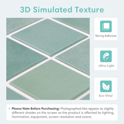 Commomy Matte 3D Peel and Stick Tile,10 Pcs 11.8"x11.8" Light Teal Green - color: Gradient Light Teal Green