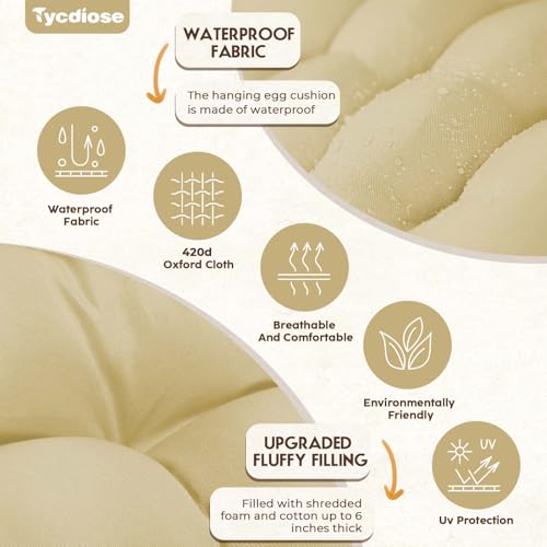 Egg Chair Cushion Replacement, Waterproof Outdoor Hanging Egg Swing Chair Cushions Pads, U-Shaped Thickened Cushions for Hanging Eggs Chair with Ties, 47x33x7 Inches (Khaki) - color: Khaki