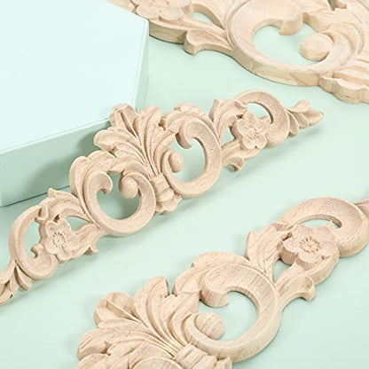 4Pcs Wood Carved Appliques Long Wooden Carving Onlays Decals for Furniture - color: 4-Pack, size: 7.9 x 2 inches