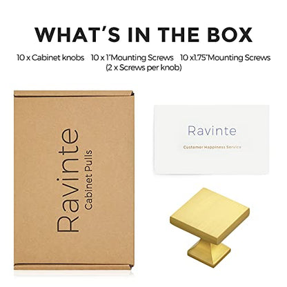 Ravinte Cabinet Knobs Brushed Brass Square Knobs, Drawer Knobs, 10 Pack - color: Brushed Brass