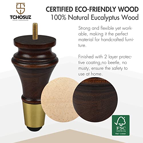 6 inch Solid Wood Furniture Spool Legs with Gold Caps, 4PCS Wenge - color: Wenge, size: 6"/ 15cm