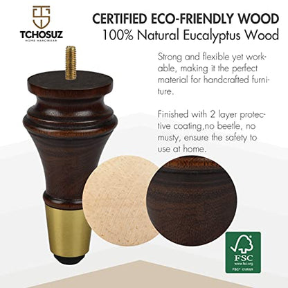 6 inch Solid Wood Furniture Spool Legs with Gold Caps, 4PCS Wenge - color: Wenge, size: 6"/ 15cm