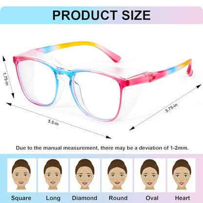 OXG 4 Pack Safety Glasses Anti Fog Goggles, Blue Light Blocking Stylish Safety Glasses for Women Nurses Protective Eyewear - color: Rainbow+clear+pink+blue