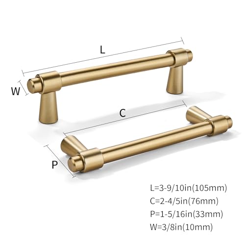 khtumeware 3 inch 5 Pack Brushed Brass Cabinet pulls Zinc Alloy Modern and Simple Cabinet Handle Suitable for Custom Whole-House Furniture (Kitchen/Bathroom/Bedroom). - color: Brushed Brass, size: 3 Inch