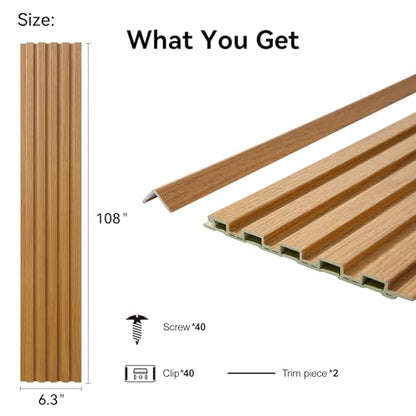 Slat Wall Panel 8-Pack, 108’’x6.3’’, Oak - size: 108’’x6.3’’-Oak