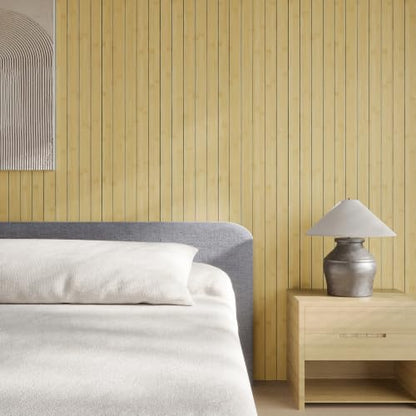 CHIHUT Natural Bamboo Faux Wood Grain Peel and Stick Wood Slat Wall Panels 12"x79" Acoustic Flexible Thick 3D Foam Wood Paneling for Kitchen Island Textured Renter Friendly Wall Covering Panels - color: Natural Bamboo-12"x79"