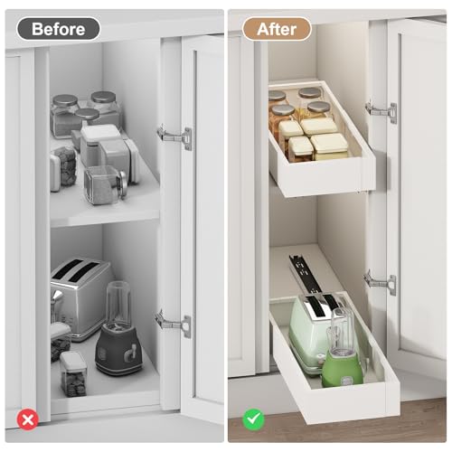 Fokyfok Pull out Cabinet Organizer,7"-11"W,17"-24"D,Expandable,Adhesive - color: White, size: (7"W-11"W)X(17"D-24"D)