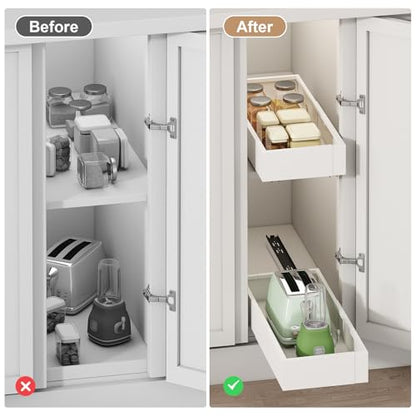 Fokyfok Pull out Cabinet Organizer,7"-11"W,17"-24"D,Expandable,Adhesive - color: White, size: (7"W-11"W)X(17"D-24"D)