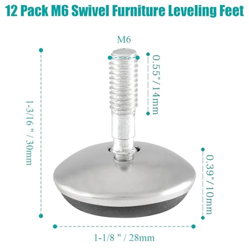 Bivethoi M6 Furniture Leveling Feet, 12 Pack, 1-3/16 Inch OD - size: M6 (1-3/16 inch)