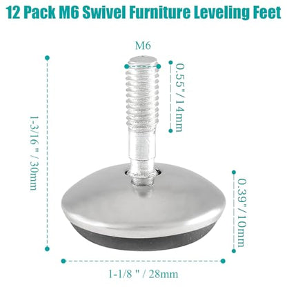 Bivethoi M6 Furniture Leveling Feet, 12 Pack, 1-3/16 Inch OD - size: M6 (1-3/16 inch)