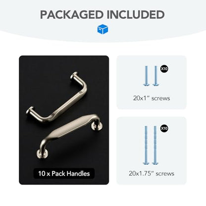 HOME EDIT Brushed Nickel Solid Cabinet Handles & Pulls 3 Inch 10 Pack - color: Brushed Nickel, size: 3 inches Hole Center