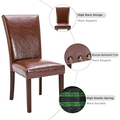 COLAMY Upholstered Parsons Dining Chairs Set of 2, PU Leather Dining Room Kitchen Side Chair with Nailhead Trim and Wood Legs - Light Brown - color: L-lightbrown, size: Set of 2