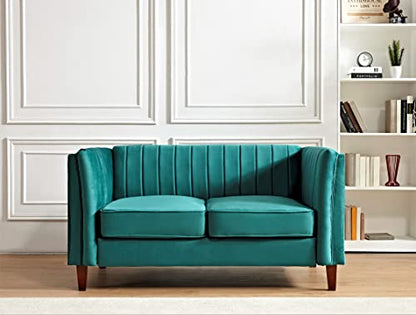 Container Furniture Direct Modern Luxury Velvet Couch for Living Room with High Density Foam, Soft Fabric Upholstery, Removable Cushions and Solid Wood Legs, 60.2'' Wide Loveseat, Green - color: Emerald Green, size: Loveseat