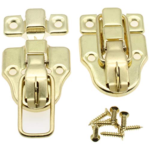 Retro Style Duckbilled Toggle Hasp Latch,LBTODH 2 pcs Antique Toggle Hasp Latch with Padlock Hole for Jewelry Box Cabinet Toolbox Suitcase,with Mounting Screws(Gold) - color: Gold
