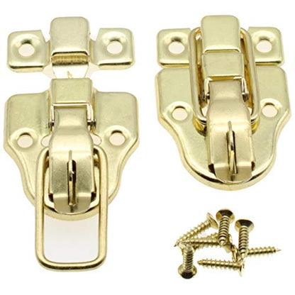 Retro Style Duckbilled Toggle Hasp Latch,LBTODH 2 pcs Antique Toggle Hasp Latch with Padlock Hole for Jewelry Box Cabinet Toolbox Suitcase,with Mounting Screws(Gold) - color: Gold