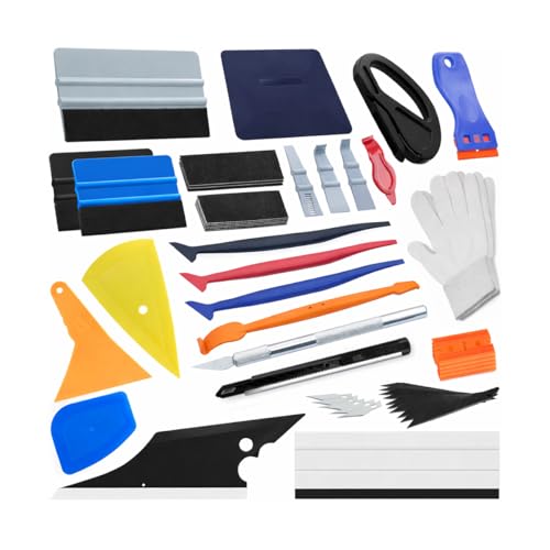 BESULEN 27PCS Car Wrap Tool Kit, Vehicle Vinyl Wrap Applicator Tool Kit with Felt Squeegees Utility Knife Gloves, Automotive Window Tint Film Installation, Universal for SUV RV Truck - size: 27PCS/Set