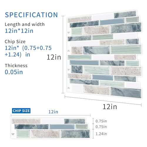 10-Sheet Peel and Stick Kitchen Backsplash Tiles - color: Pink Green