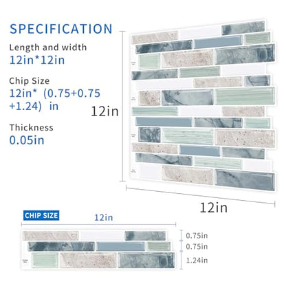 10-Sheet Peel and Stick Kitchen Backsplash Tiles - color: Pink Green