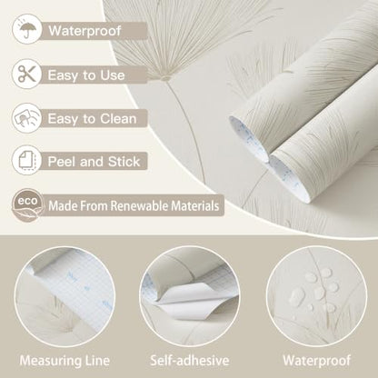 Neutral Botanical Peel and Stick Wallpaper Modern Farmhouse Contact Paper - color: Neutral/Beige, size: 17.3" x 197"