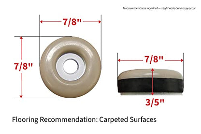 Shepherd SlideGlide 7/8" Round Adhesive Furniture Sliders for Carpet, Heavy-Duty Protective Furniture Moving Pads with Self-Adhesive or Screw-On Application, Set of 8, Beige - size: 0.875 inch