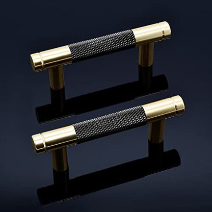 3.5" Long Knurled Cabinet Pulls 12 Pack - 2-1/2" Hole to Hole, Black & Gold - color: Black, size: 64mm | 2-1/2 inch C/C