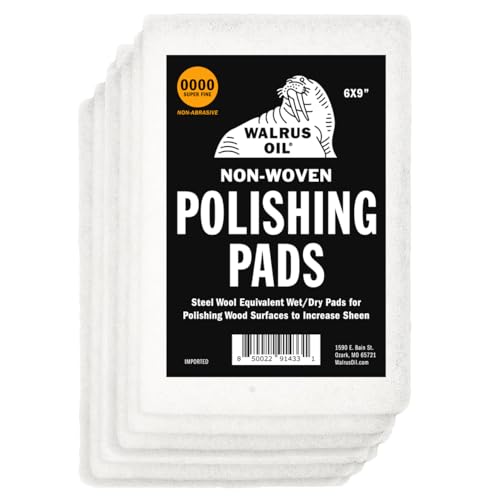 Walrus Oil - Non-Woven Sanding/Polishing Pads for Woodworking and Metal Buffing, Size 6"x9" - Pack of 10 (0000 Non-Abrasive) - size: 0000 Non-Abrasive