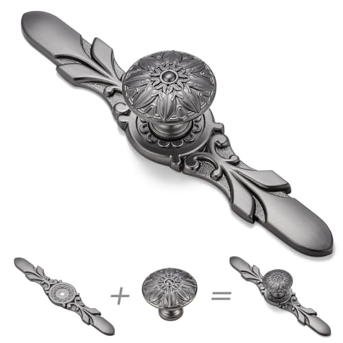 10Set Cabinet Knobs & Back plate, Gunmetal Grey Drawer Hardware for Kitchen - color: Gunmetal Grey