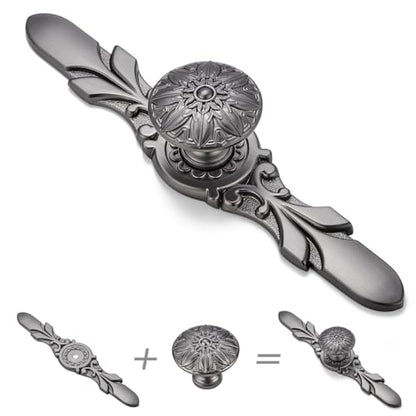 10Set Cabinet Knobs & Back plate, Gunmetal Grey Drawer Hardware for Kitchen - color: Gunmetal Grey