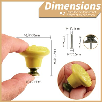 Ceramic Cabinet Knobs, Embossed Floral Design - Yellow, 20pcs - color: Yellow