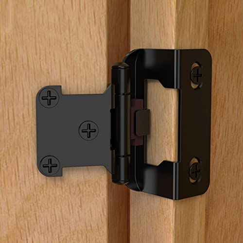 Chibery 20 Pack | 1/2 inch Overlay Semi Partial Wrap Around Cabinet Hinges, Self Closing Face Frame Variable Decorative Replacement, Kitchen Hardware, with Screw & Quiet Bumper (Matte Black) - color: Matte Black
