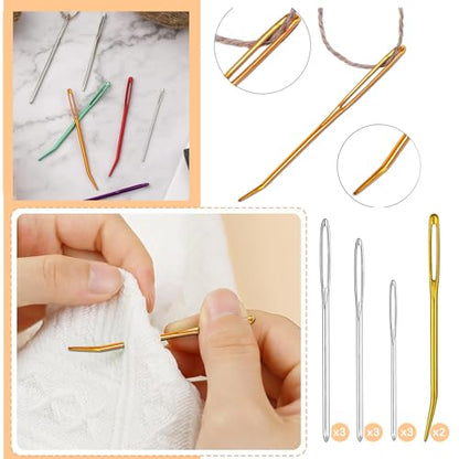 Pikdmin 11pcs Large Eye Sewing Needles Kit, Stainless Steel Large-Eye Blunt Needles & Bent Tapestry Needles for Tapestry,Sewing Wool,Weaving,Darning,Leather, Carpet Canvas Repair - size: 4 sizes/11 pcs