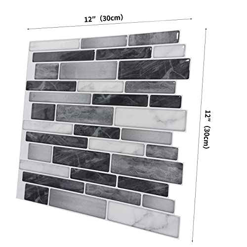 Art3d 10-Pack Marble Wall Tile Peel and Stick Backsplash, 12 x 12 in, Grey - color: Grey-white