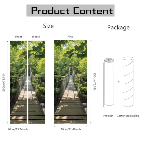 arricraft 2 Sheets Suspension Bridge Self-Adhesive Door Sticker, 31.5x78.7inch Bridge Pattern Door Murals Stickers PVC Removable Wallpaper Decoration for Bedrooms Living Room - style: Drawbridge