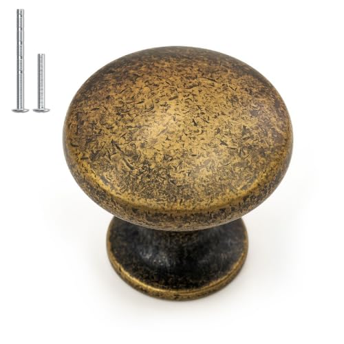 homdiy 30 Pack Antique Brass Round Solid Zinc Alloy Cabinet Knobs - color: Antique Brass