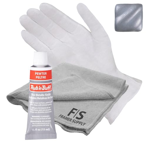 Rub n Buff Metallic Wax with Cotton Glove and 8" x 8" Cloth - Gilding Wax for a Smooth Adjustable Gloss Finish - Single 0.5oz/15ml Tube (Pewter) - color: Pewter