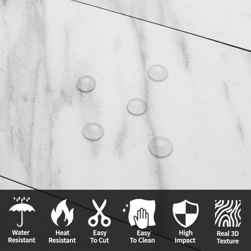 AULIGET 100-Piece White Marble Look Peel and Stick Backsplash Wall Tiles, 3" x 6" PVC Faux Stone Stick on Tile for Backsplash Kitchen, Bathroom, Laundry Room, Camper, Fireplace - color: White Marble