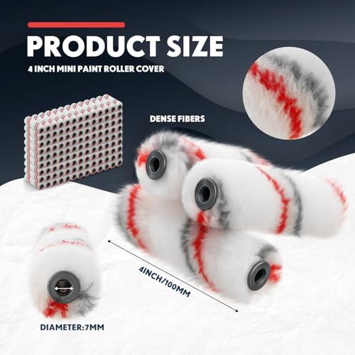 Nuogo 150 Pcs Mini Paint Roller Cover 4 in 1/2" Nap Refill, Red, Black - color: Red, Black