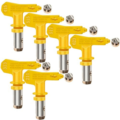 6 Pieces Airless Paint Sprayer Tips Set - 211, 313, 415, 515, 517, 623 Nozzle Tips for Airless Sprayer (6 nozzles)