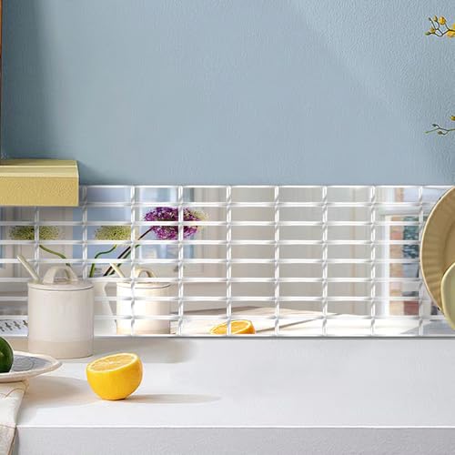 Peel and Stick Beveled Mirror Glass Tile.2.5x1 Inch Mirror Backsplash Tiles. Cute Mirror Strip Tile for Kitchen, Bathroom Wall.32 Pcs - size: 2.5x1 inch ( 32 Pack )