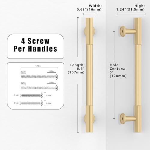 10 Pack Brushed Gold Cabinet Pulls 5 Inch(128mm) Kitchen Cabinet Handles Cabinet Hardware for Drawer Pulls - color: Brushed Gold, size: 5" Hole Center