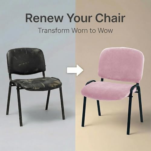 Deisy Dee Stretch Velvet Slipcover for Stacking Chairs - Universal Fit for Office, Conference, Waiting Room & Guest Chairs (Back & Seat Covers) (Pink) - color: Pink