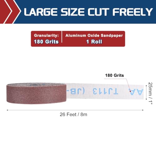 Sandpaper Roll 1Inch 26FT 180Grit Aluminum Oxide Emery Cloth Roll - size: 1 Inch x 25 Feet 180 Grits