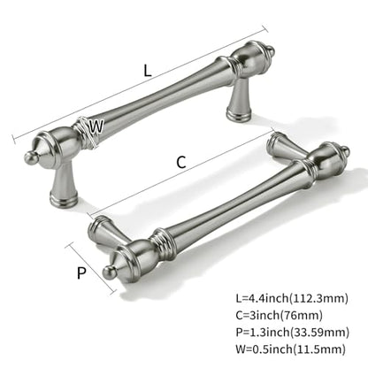 khtumeware 2 Pack 3 inch(76mm) Hole Center Brushed Nickel Cabinet Pulls Heavy-Duty Solid Satin Nickel Cabinet Hardware Drawer Pulls Hardware Suitable for Kitchens bathrooms - color: Brushed Nickel, size: 3inch(76mm) hole center